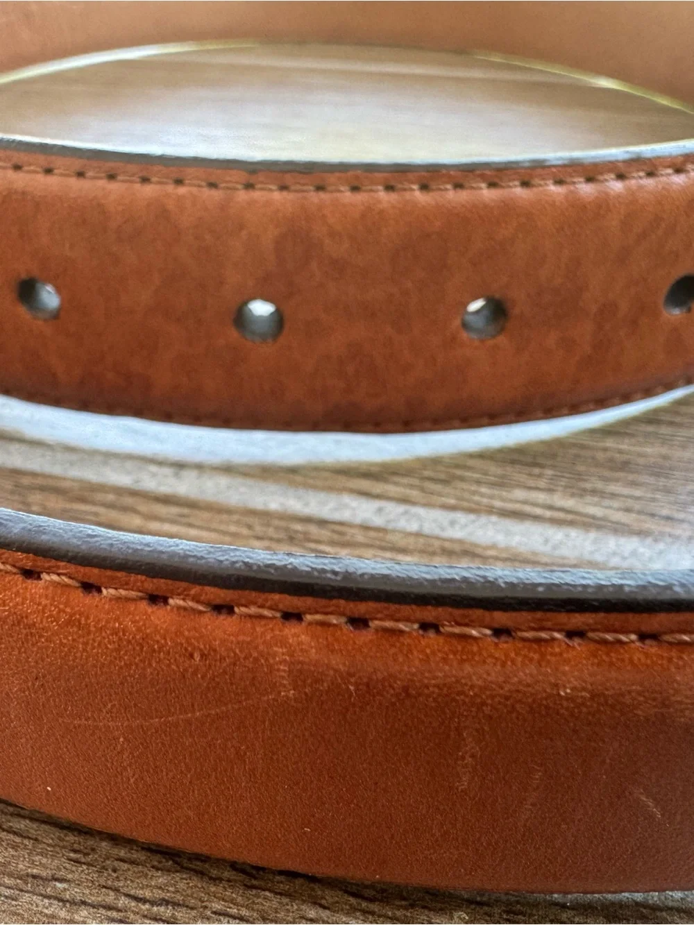 Cole Haan Brown Leather Belt with Polished Silver Buckle Mens 34